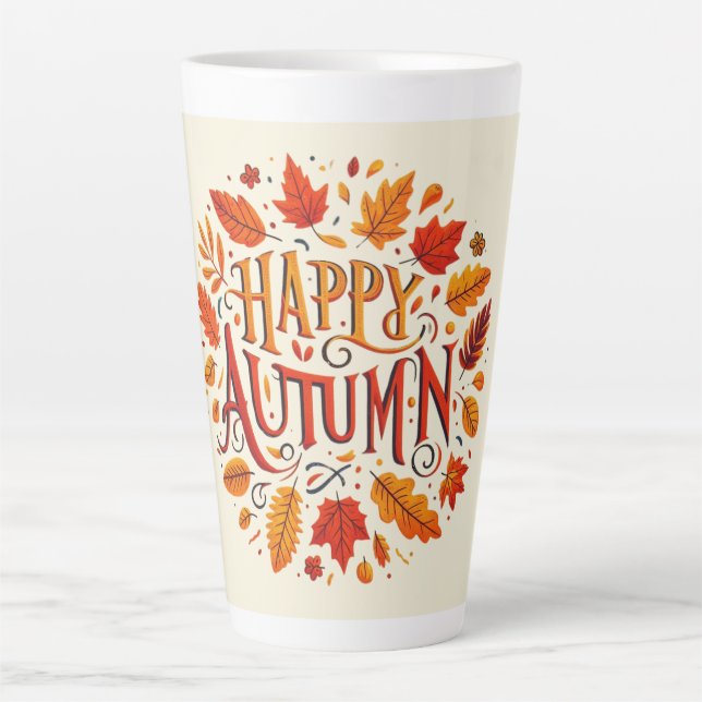 Tasse Latte feuille classique et automne heureux (Devant)