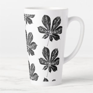 Tasse Latte Feuille de châtaignier noir et blanc Motif d'impre