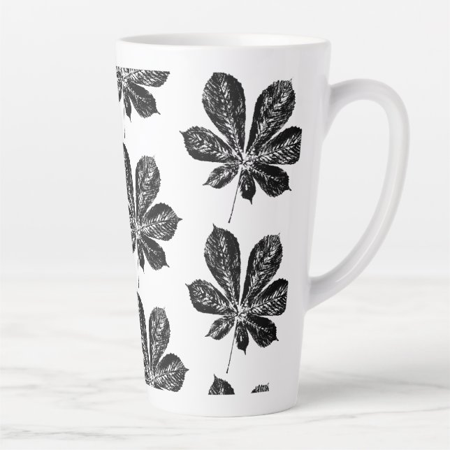 Tasse Latte Feuille de châtaignier noir et blanc Motif d'impre (Droite)