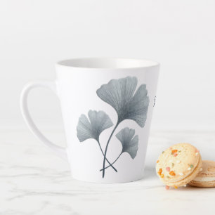 Tasse Latte Feuille de Ginkgo Bleue Personnalisée Nom Personna