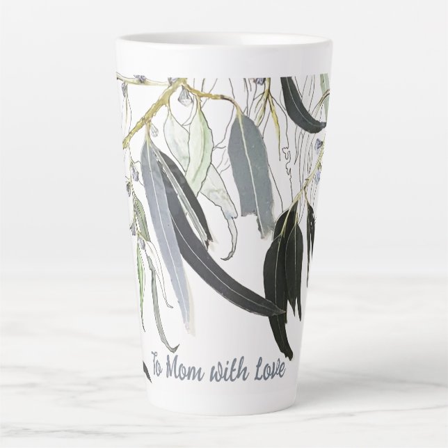 Tasse Latte feuille de gomme verte pâle avec message (Devant)