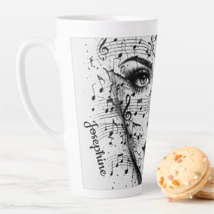 Tasse Latte Feuille de musique personnalisée Face Art Noir Bla