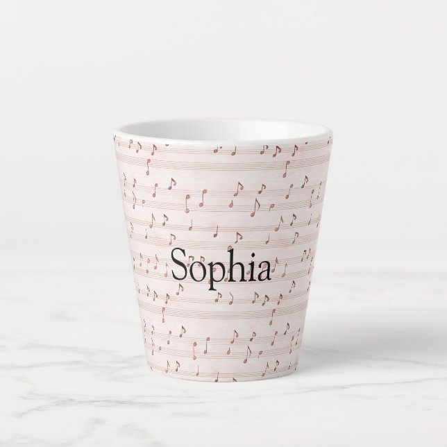 Tasse Latte Feuille de notes de musique rose (Devant)