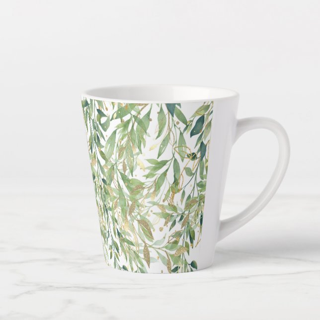 Tasse Latte Feuille De Plante décoratifs Or Et Vert (Droite)