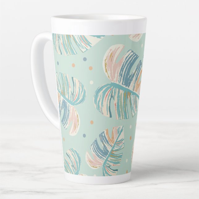 Tasse Latte Feuille Monstera - Turquoise, Vert, Corail, Moutar (Angle gauche)
