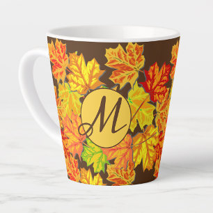 Tasse Latte Feuilles d'automne personnalisées Monogramme Latte