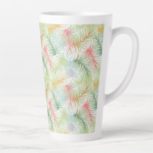 Tasse Latte Feuilles de fougère colorées sur fond blanc.