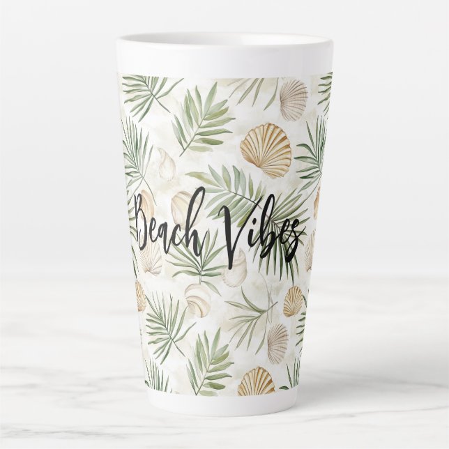 Tasse Latte Feuilles de palmier vert de Shells Beach (Devant)