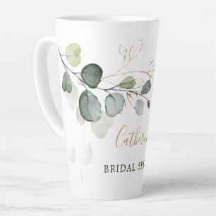 Tasse Latte Feuilles d'eucalyptus Fleurs dorées Shower de mari