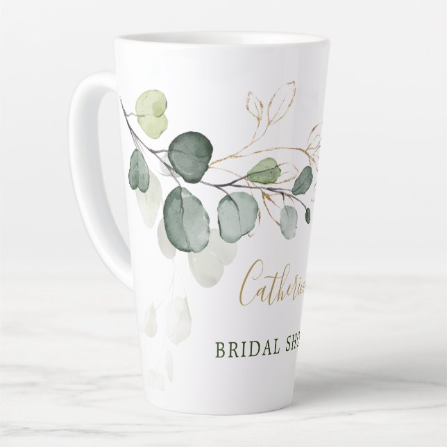 Tasse Latte Feuilles d'eucalyptus Fleurs dorées Shower de mari (Angle gauche)