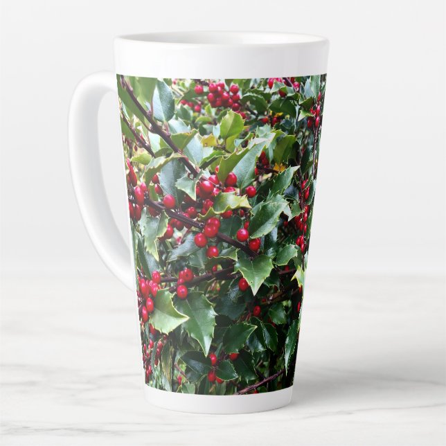 Tasse Latte Feuilles et baies de houx (Angle gauche)