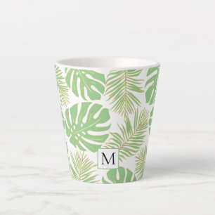 Tasse Latte Feuilles et monogramme de sauge tropicale vert et