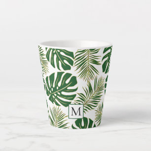 Tasse Latte Feuilles et monogramme vert foncé et or