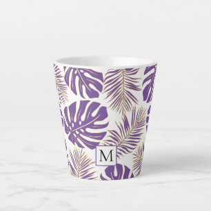 Tasse Latte Feuilles et monogramme violet et or