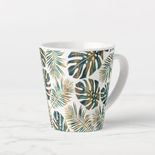 Tasse Latte feuilles tropicaux turquoises et dorés