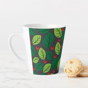 Tasse Latte Feuilles verts, Berries Rouges, Motif Des Feuilles