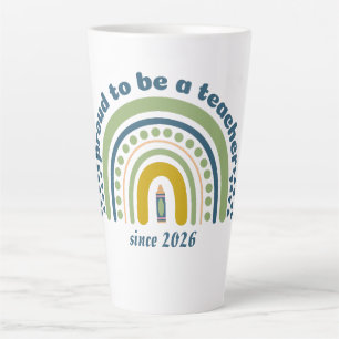 Tasse Latte Fière d'être une enseignante rétro bleu vert