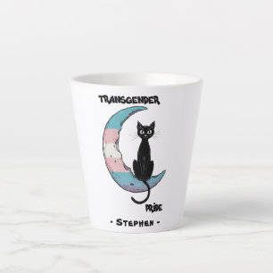 Tasse Latte Fierté transgenre - Chat noir sur la lune transsex