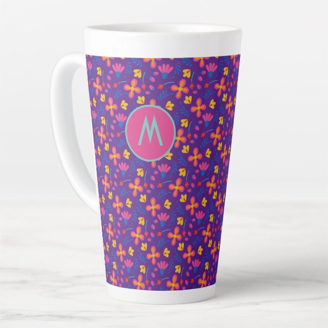 Tasse Latte Fiesta violet Floral Customisé initial (Angle gauche)
