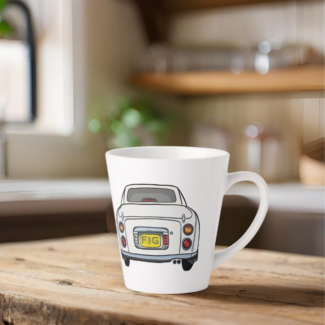 Tasse Latte Figaro Blanc Cute Voiture Monogrammes Figarations (Cute white figaro car latte mug with space for your initials)