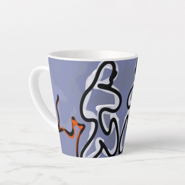 Tasse Latte Figure avec Feline : bleu Abstrait, orange, B & W (Angle gauche)
