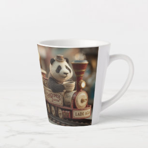 Tasse Latte  Figurine de panda adorable sur un train jouet vin
