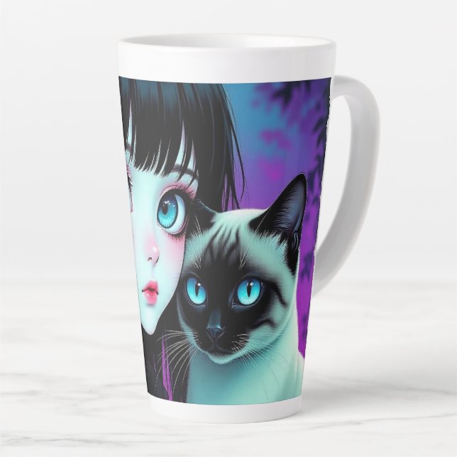 Tasse Latte Fille Anime et Chat Siamois (Angle droit)