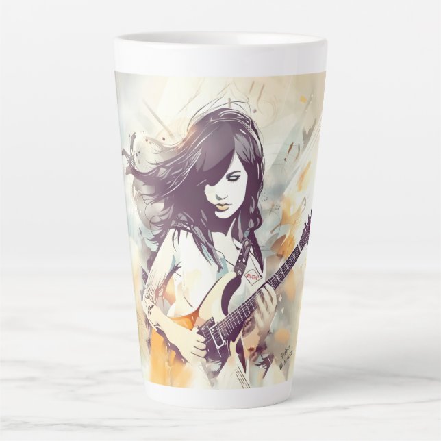 Tasse Latte Fille avec musique rock vibes (Devant)