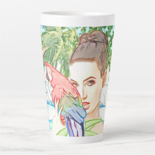 Tasse Latte Fille avec un perroquet