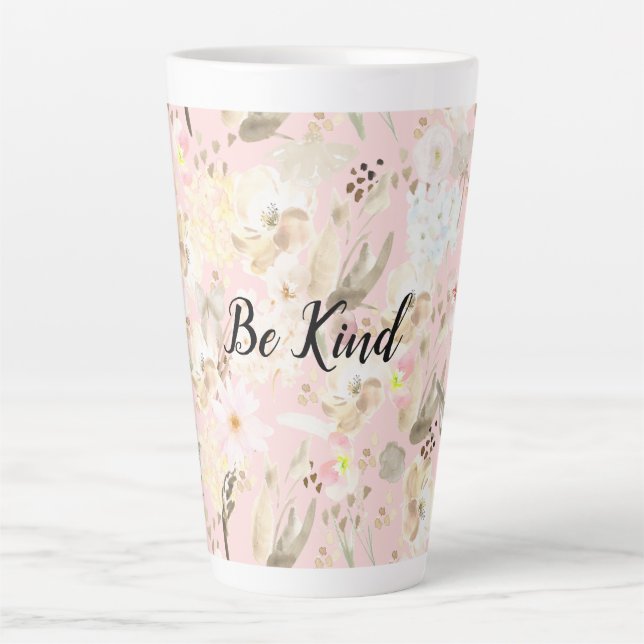 Tasse Latte Fille Blush Crème Rose Blanc Floral (Devant)
