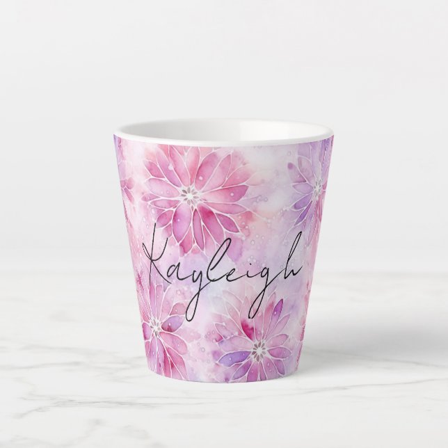 Tasse Latte Fille Blush Rose Chic Lavande Florale (Devant)
