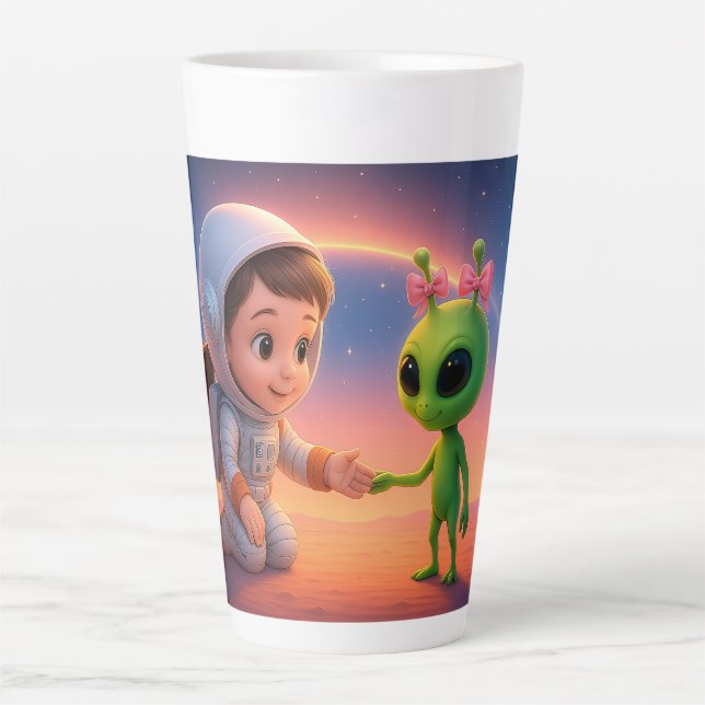 Tasse Latte Fille cosmonaute et petite extraterrestre (Devant)
