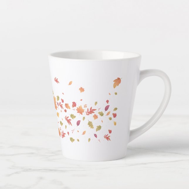 Tasse Latte Fille d'automne avec Feuilles volants (Droite)