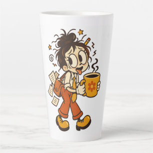 Tasse Latte Fille de bureau chaotique rétro avec autocollant d