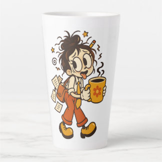 Tasse Latte Fille de bureau chaotique rétro avec autocollant d
