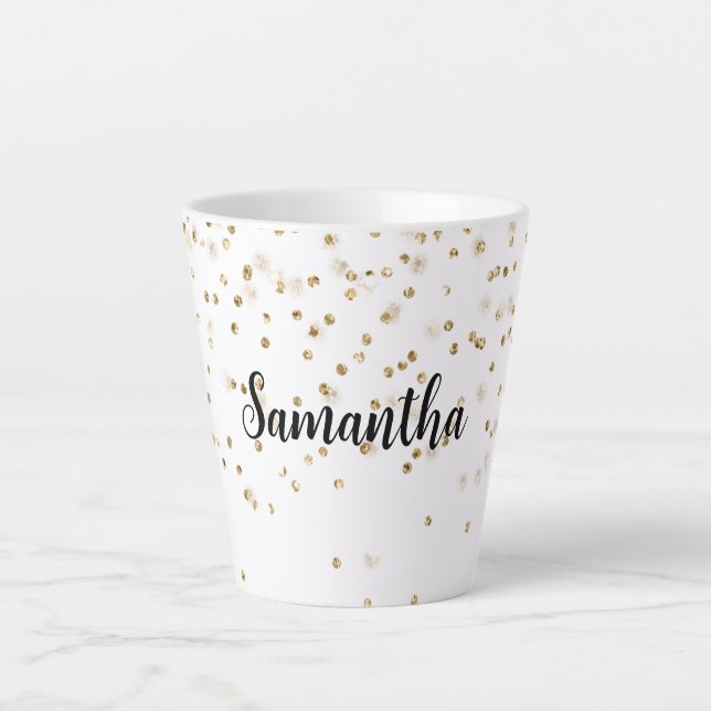Tasse Latte Fille Glam Gold Sparkle Confetti Personnalisé (Devant)