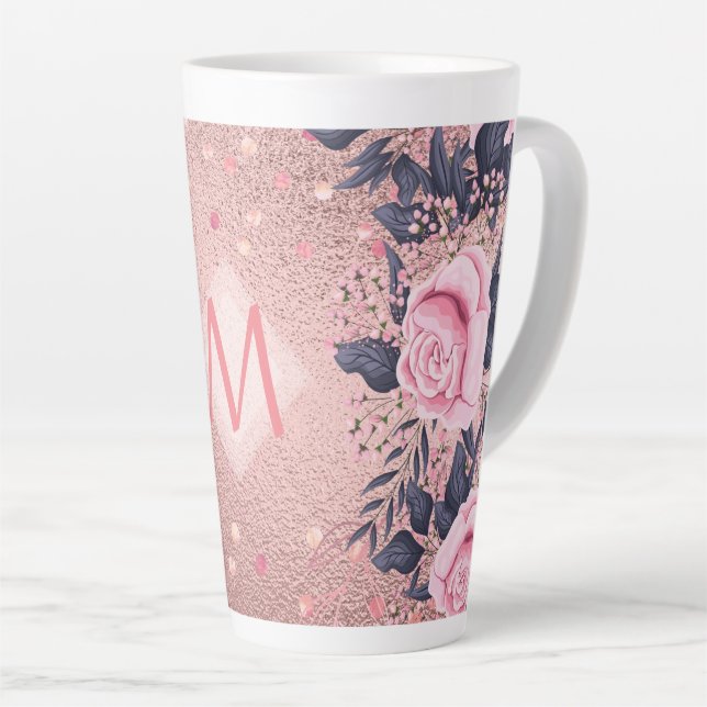 Tasse Latte Fille jamais ROSEGOLD Bleu rose Floral MONOGRAS (Angle droit)