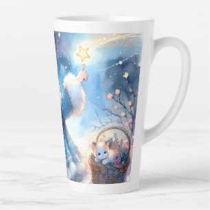 Tasse Latte Fille rêveuse contemplant les étoiles à l'aquarell