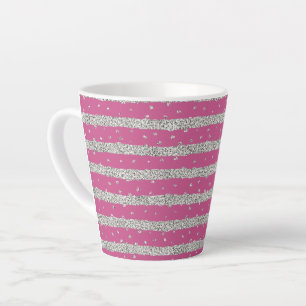Tasse Latte Fille Rose Argent Sparkly Confetti Stripes