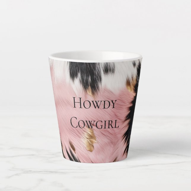 Tasse Latte Fille Rose Black Gold Cowgirl Cowhide (Devant)