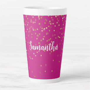 Tasse Latte Fille Rose Glam Or Éperche Confetti Personnalisé