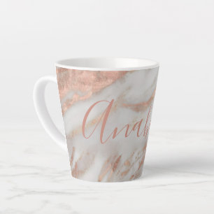 Tasse Latte Fille rose or parties scintillant nom de marbre pe