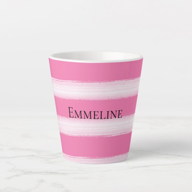 Tasse Latte Fille rose rayures blanches (Devant)