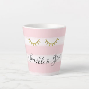Tasse Latte Fille rose rayures Parties scintillant or Eyelashe