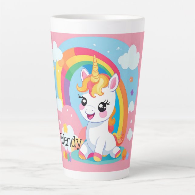 Tasse Latte Fille's mignon Unicorn arc-en-ciel Nom personnalis (Devant)