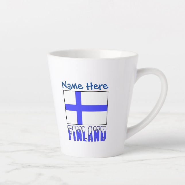 Tasse Latte Finlande et Finlande Drapeau bleu Personnalisation (Droite)
