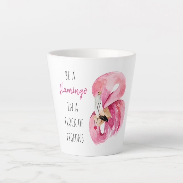 Tasse Latte Flamant rose Aquarelle Exotique Rose Moderne Avec  (Devant)