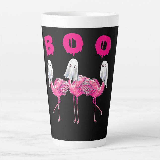 Tasse Latte Flamant rose Boo Halloween Flamant rose Fantôme (Devant)