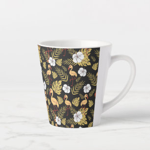Tasse Latte Flamant rose continu motif fleurs jaune et blanc