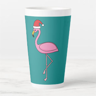 Tasse Latte Flamant rose de Noël avec Santa Hat